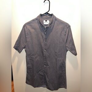 TOPMAN Short Sleeve Button Down Shirt, Size M, Dark Grey